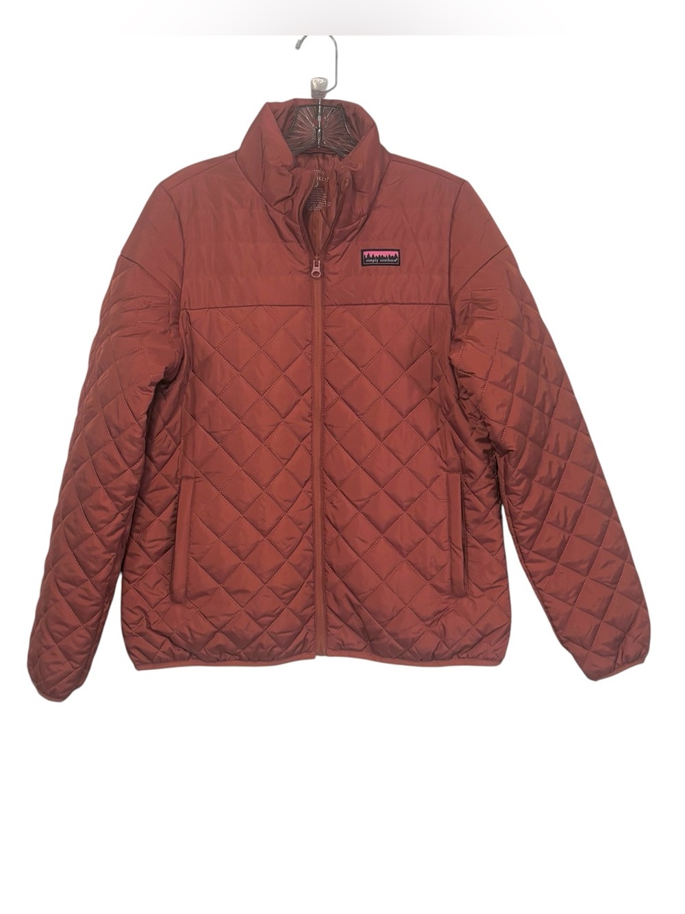 Simply Southern Quilted Full Zip Puffer Jacket Rust Brick Orange MEDIUM